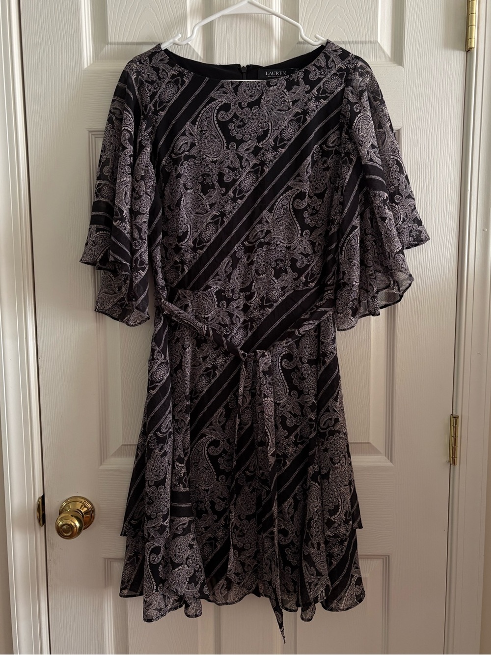 Lauren Ralph Lauren Georgette Black and Gray Paisley Mini Dress